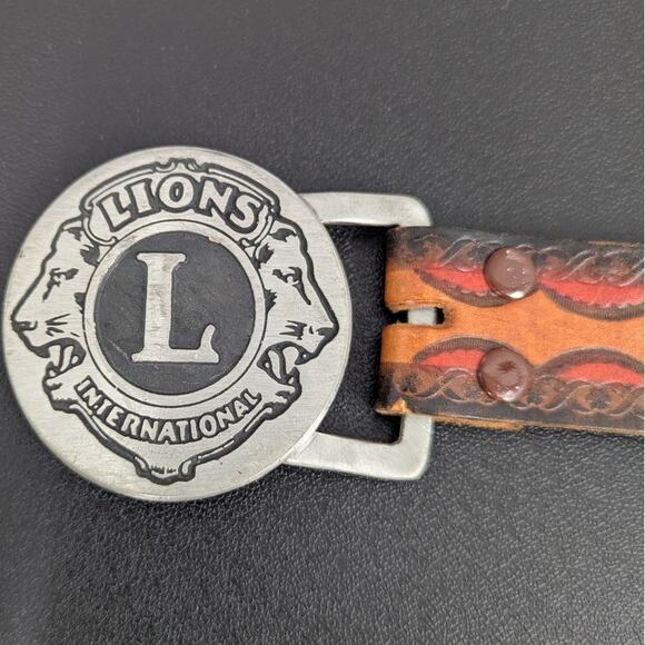 Vintage Lions International Pewter Buckle Tooled Leather Belt Size 36 - Picture 6 of 11